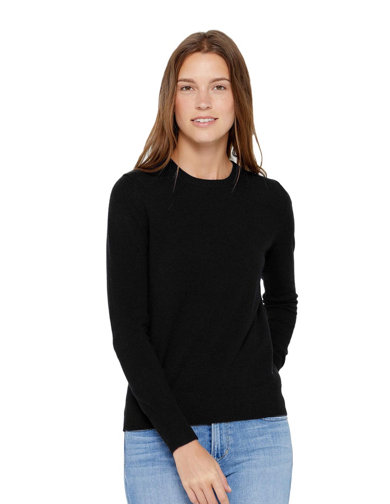 State Cashmere Womenâ€™s Essential Crewneck Sweater 100% Pure Cashmere Classic Long Sleeve Pullover (Black, Large) - Image 1